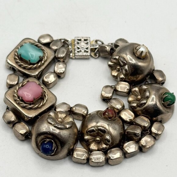 Estate beaded charm vintage chain slide bracelet - Picture 1 of 6
